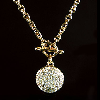 PAVE TOGGLE BALL and CHAIN NECKLACE, GOLD TONE